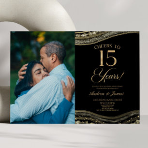 Invitation Black Gold Agate 15e anniversaire Mariage fête