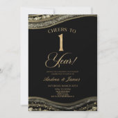 Invitation Black Gold Agate 1er anniversaire Mariage (Devant)