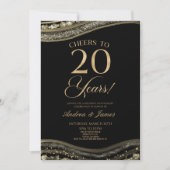 Invitation Black Gold Agate 20e anniversaire Mariage (Devant)