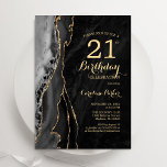 Invitation Black Gold Agate 21e anniversaire<br><div class="desc">Gate noir et or 21e anniversaire invitation de fête. Design élégant et moderne avec aquarelle agate marbre arrière - plan,  fausse parties scintillant or et typographie script de police. Carte invitation branchée parfaite pour une célébration anniversaire féminine élégante. Invitations Zazzle imprimées ou téléchargement instantané modèle imprimable numérique.</div>