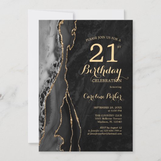 Invitation Black Gold Agate 21e anniversaire (Devant)