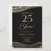 Invitation Black Gold Agate 25e fête Mariage Anniversaire (Devant)