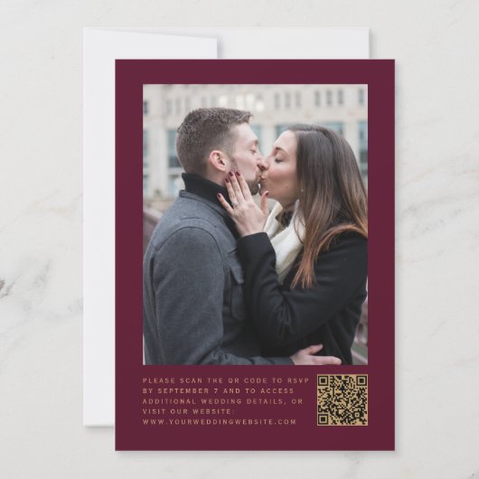 Invitation Black Gold Agate Bourgogne Photo QR Code Mariage (Dos)