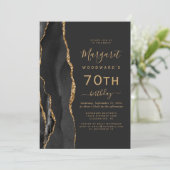 Invitation Black Gold Agate Dark 70th Birthday Party (Debout devant)