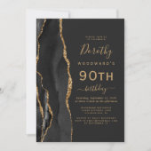 Invitation Black Gold Agate Dark 90th Birthday Party (Devant)