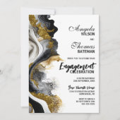 Invitation Black Gold Agate Marble Partie d'engagement (Devant)