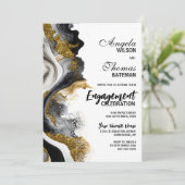 Invitation Black Gold Agate Marble Partie d'engagement (Debout devant)