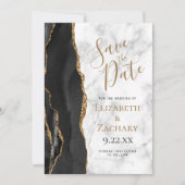 Invitation Black Gold Agate Marble Save the Date Card (Devant)