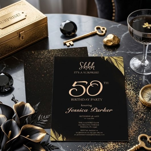 Invitation Black Gold Agate Surprise 50e Anniversaire