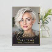 Invitation Black & Gold Anniversaire de la joie à 21 ans Phot (Debout devant)