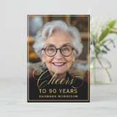 Invitation Black & Gold Anniversaire de la joie à 90 ans Phot (Debout devant)