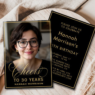 Invitation Black & Gold Anniversaire des encouragements à 30 