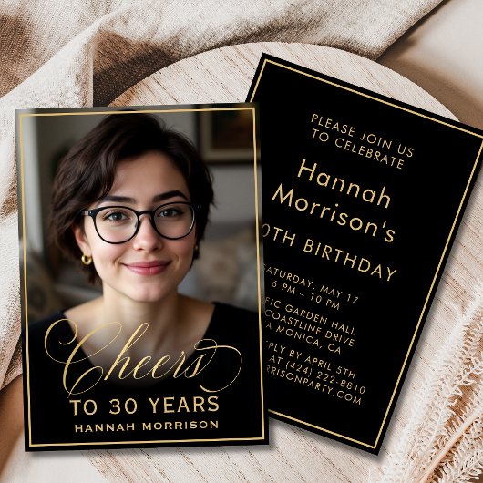 Invitation Black & Gold Anniversaire des encouragements à 30 