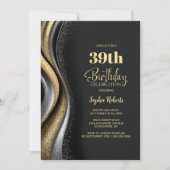 Invitation Black Gold Any Age Birthday Party (Devant)
