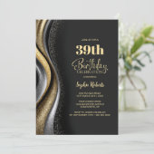 Invitation Black Gold Any Age Birthday Party (Debout devant)