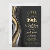 Invitation Black Gold Any Age Surprise Birthday Party (Devant)