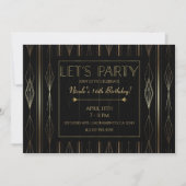 Invitation Black & Gold Art Déco Fêtons Anniversaire (Devant)