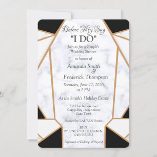Invitation Black Gold Art \ Marbre blanc Wedding shower