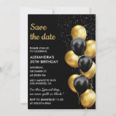 Invitation Black Gold Balloon Elegant 30e Enregistrer la date (Devant)