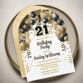 Invitation Black Gold Balloons 21e fête d'anniversaire