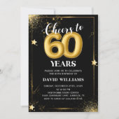 Invitation Black Gold Balloons 60e Anniversaire Fête Invitati (Devant)