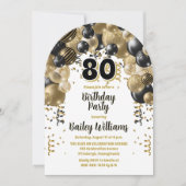 Invitation Black Gold Balloons 80e fête d'anniversaire (Devant)