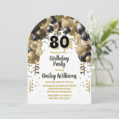 Invitation Black Gold Balloons 80e fête d'anniversaire (Debout devant)