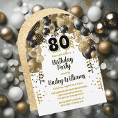 Invitation Black Gold Balloons 80e fête d'anniversaire