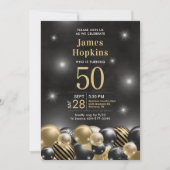 Invitation Black Gold Balloons Photo 50th Birthday Party (Devant)