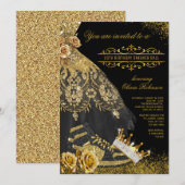Invitation Black Gold Basket Gown Couronne Basket Ball (Devant / Derrière)