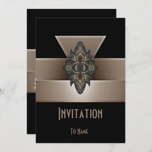 Invitation Black Gold Biege Art Déco 5" x 7" (Devant / Derrière)