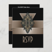 Invitation Black Gold Biege Art Déco RSVP (Devant / Derrière)
