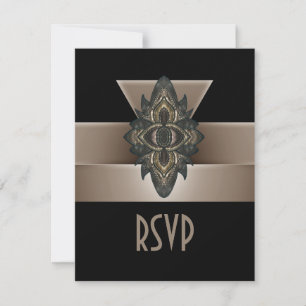 Invitation Black Gold Biege Art Déco RSVP