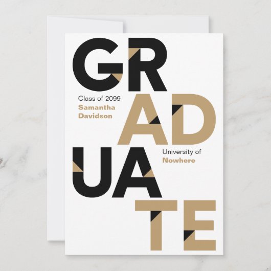 Invitation Black & Gold Big Bold Angle-Cut Lettres Graduation (Devant)