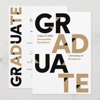 Invitation Black & Gold Big Bold Angle-Cut Lettres Graduation
