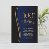 Invitation Black Gold Blue 100e fête d'anniversaire (Debout devant)
