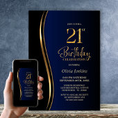 Invitation Black Gold Blue 21e fête d'anniversaire