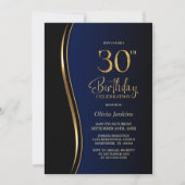 Invitation Black Gold Blue 30e fête d'anniversaire (Devant)