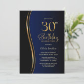Invitation Black Gold Blue 30e fête d'anniversaire (Debout devant)