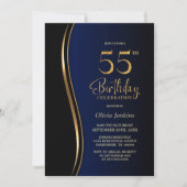Invitation Black Gold Blue 55e fête d'anniversaire (Devant)