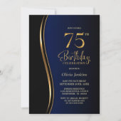 Invitation Black Gold Blue 75e fête d'anniversaire (Devant)