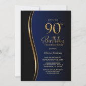 Invitation Black Gold Blue 90e fête d'anniversaire (Devant)