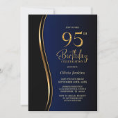 Invitation Black Gold Blue 95e anniversaire fête (Devant)