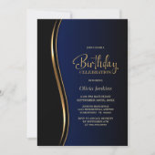 Invitation Black Gold Blue fête d'anniversaire (Devant)