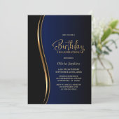 Invitation Black Gold Blue fête d'anniversaire (Debout devant)