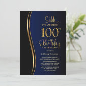 Invitation Black Gold Blue Surprise 100e anniversaire (Debout devant)