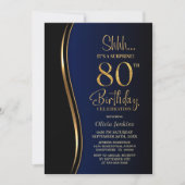 Invitation Black Gold Blue Surprise 80e anniversaire (Devant)