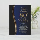 Invitation Black Gold Blue Surprise 80e anniversaire (Debout devant)