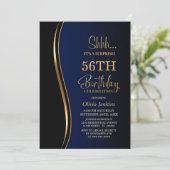 Invitation Black Gold Blue Surprise fête d'anniversaire (Debout devant)