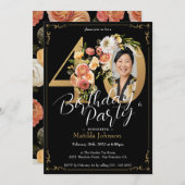 Invitation Black Gold Boho Floral 40e fête d'anniversaire (Devant / Derrière)